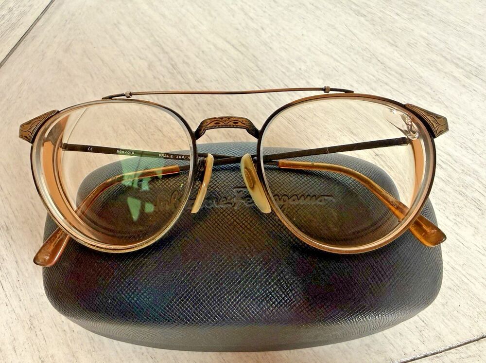 Revo 90/010 Napa Round Aviator Eyeglasses Gold Brass + Salvatore Ferragamo Case